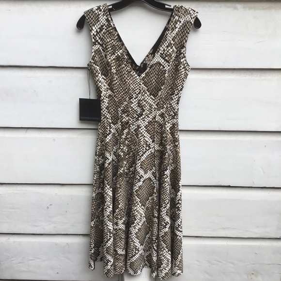 Norma Kamali reversible flared Grace knee length dress python print/flowers XS - Picture 2 of 12